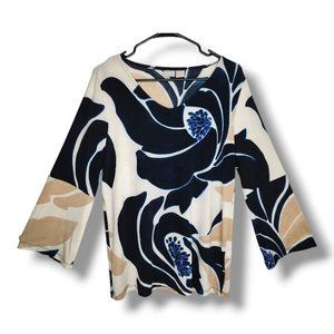 Chico's Travelers 3/4 Sleeve Tunic Tropical Floral Slinky Jersey Sz 1 M 8 10